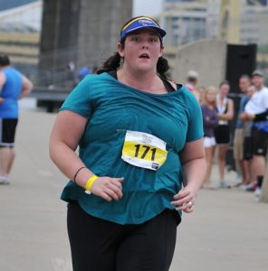 Running to the finish line seven months postpartum.