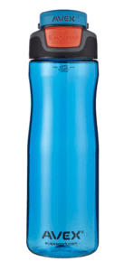 Blue Avex brand water bottle in the 25 ounce size