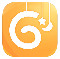 The Glow Baby app icon - A G hanging from the top of the icon with a moon and stars