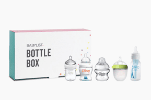 The Babylist bottle box that contains 5 different brands of baby bottles for new moms to try