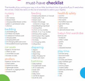 Baby registry checklist with many items